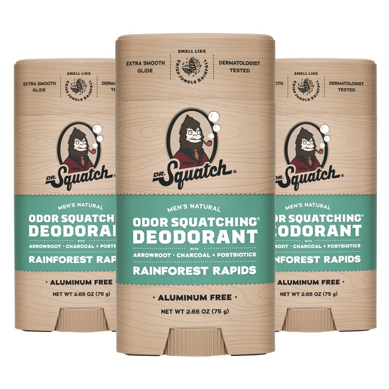 Dr Squatch Natural Deodorant for Men  OdorSquatching Aluminum Free  Rainforest Rapids 265 oz 3Pack